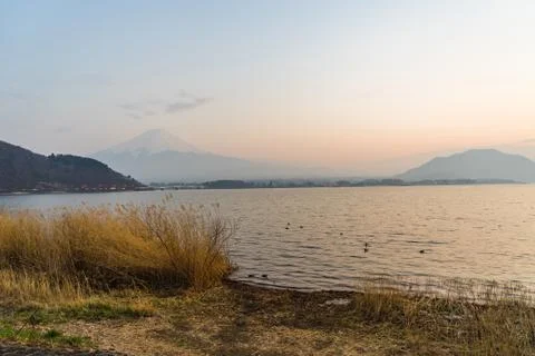Sunset View of Mount Fuji with cloud at kawaguchiko Japan Stock Photos