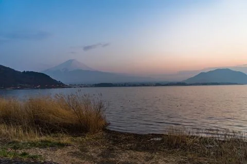 Sunset View of Mount Fuji with cloud at kawaguchiko Japan Stock Photos