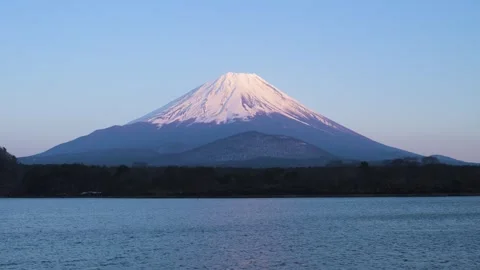 Sunset view of Mount Fuji from lake Shoji, Yamanashi Prefecture, Japan Stock Footage 305425390