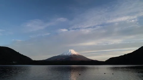 Sunset view of Mount Fuji from lake Shoji, Yamanashi, Japan Stock Footage 325833748