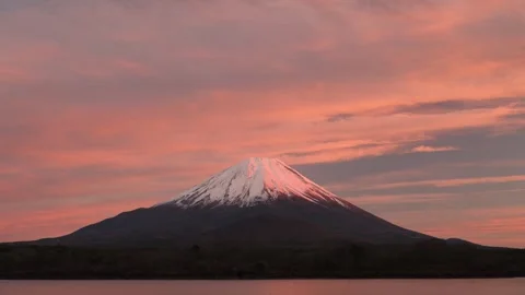 Sunset view of Mount Fuji from lake Shoji, Yamanashi, Japan Stock Footage 325833786