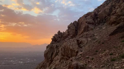 Sunset view from the mountains of Al Hamra, Oman Stock Footage 335306480