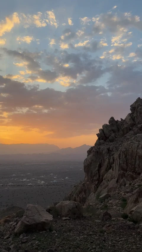 Sunset view from the mountains of Al Hamra, Oman Stock Footage 335306546