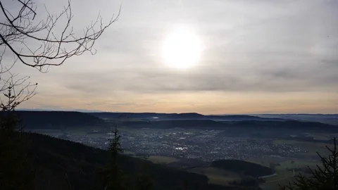 Sunset, view from the mountains to cities and mountains Stock Footage 100435866