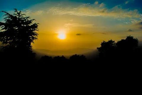 Sunset view from the mountains of Lansdowne. Mountain Sunset view in Lansdo.. Stock Photos