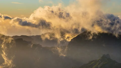 Sunset View in Mountains, Madeira Stock Footage 131873253