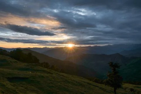 Sunset view in mountains Stock Photos