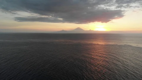 Sunset View Mt Agung from Gili backwards Stock Footage