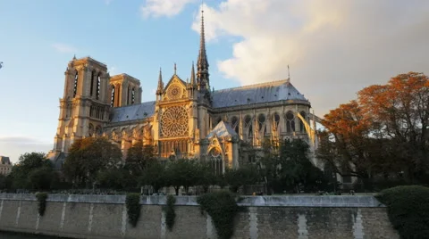 Sunset view of the notre dame cathedral in paris Stock Footage 58784448