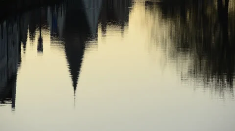 Sunset view on the old city, bridge and canal Stock Footage 23543923