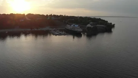 Sunset View of an old Ship in Manitoulin Island Stock Footage 142957161