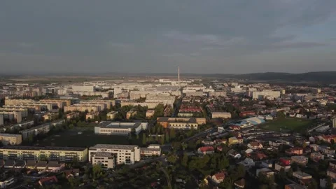 Sunset View over Mladá Boleslav with Light Clouds – Summer Aerial Footage Stock Footage 314623893