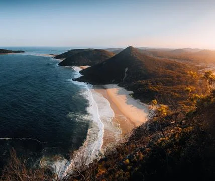 Sunset view over Mount Tomaree National Park, Nelson Bay, New Castle, New South Foto stock