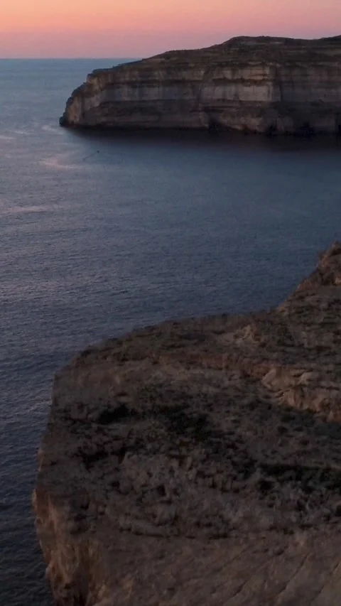 Sunset View Over the Ocean From the Cliffs at the Coast in Malta During Early Stock Footage 334858123