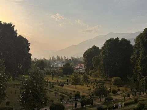 Sunset View Over Public Park with Himalayan Mountains Stock Photos