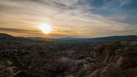 Sunset View Over Red Valley in Cappadocia, Turkey Stock Footage 332545756