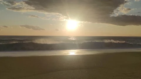  Sunset view over sea water. The golden sun in the colorful sky. Stock Footage 195936188