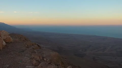 Sunset View Over Wadi Shab and Al Fahal Village, Oman Stock Footage 318819950
