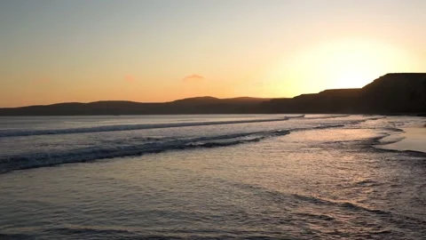 Sunset view of the Pacific Ocean shoreline; Point Reyes National Shoreline Stock Footage 133467499