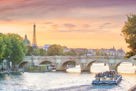 Sunset view of Paris skyline with Eiffel tower Stock Photos