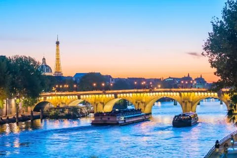 Sunset view of Paris skyline with Eiffel tower Stock Photos