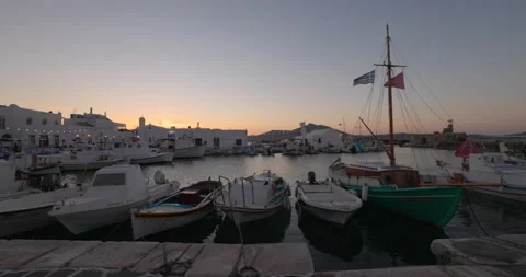 Sunset view of Paros harbour in Greece. Stock Footage 230232877