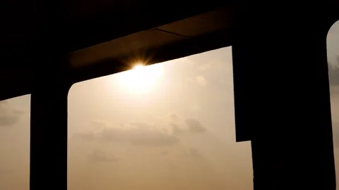 Sunset view from a passenger ferry sailing at sea. The boat rocks on the waves Video stock 312109390