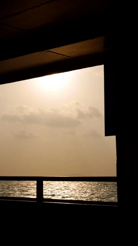 Sunset view from a passenger ferry sailing at sea. The boat rocks on the waves Stock Footage 314119609