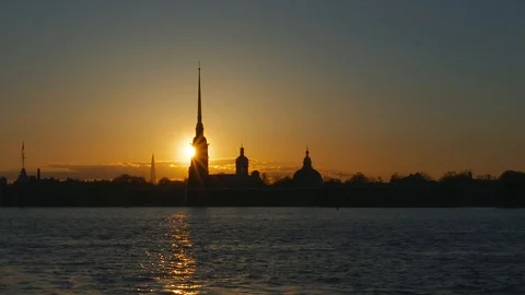 Sunset. View of the Peter and Paul fortress. Russia, St. Petersburg Video stock 113826779