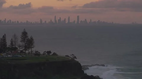 Sunset View Of Point Danger Park In Queensland From Tweed Heads, New South Stock Footage 336245081