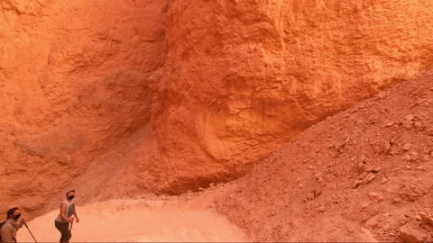 Sunset view point hiking trail with walking people,  Bryce Canyon Stock Footage 142383409
