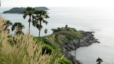 Sunset view Promthep Cape is a mountain in Phuket Stock Footage 45029341