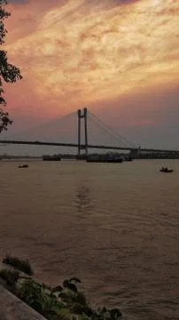 Sunset view of Rabindra Setu bridge in Kolkata 写真素材