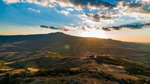 Sunset view from Radicofani castle in Tuscany, Siena, time-lapse 스톡 동영상 80597731