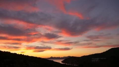 Sunset View With Red Colored Clouds Stock Footage 98772008