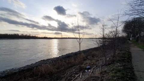 Sunset view at the Rhine River in Germany (North Rhine-Westphalia) Stockbeeldmateriaal 170400154