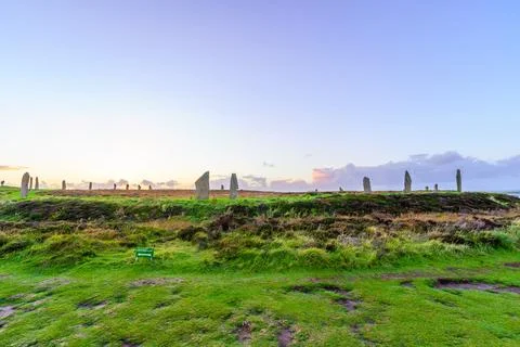 Sunset view of the Ring of Brodgar Stone Circle Stock Photos