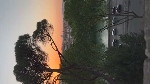Sunset view on Rome from Aventine Hill in May. Vertical video Stock Footage 194536252