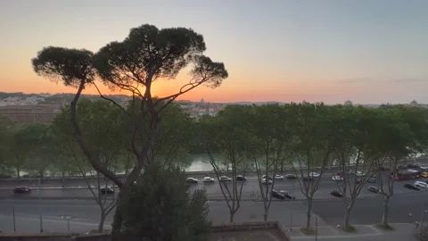 Sunset view on Rome from Aventine Hill in May Stock Footage 194536261