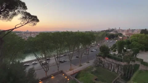 Sunset view on Rome from Aventine Hill in May Stock Footage 194536282
