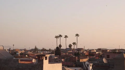 Sunset view from a rooftop in the Downtown of Marrakech, Morocco Video stock 315508599