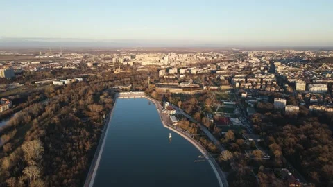 Sunset view of Rowing Venue in city of Plovdiv, Bulgaria Stock Footage 167953568