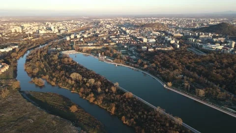 Sunset view of Rowing Venue in city of Plovdiv, Bulgaria Stock Footage 167954100