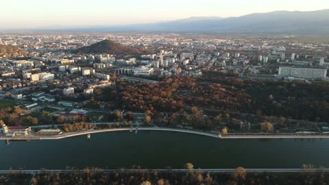 Sunset view of Rowing Venue in city of Plovdiv, Bulgaria Stock Footage 195164379