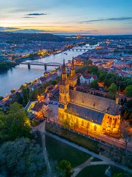 Sunset view of Saints Peter and Paul Basilica at vysehrad in Pra Stock Photos