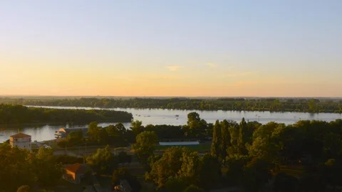 Sunset view Sava and Danube Rivers  in city of Belgrade Video stock 123298150