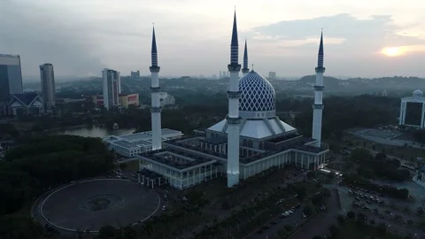 Sunset view of Shah Alam Mosque Aerial View, Malaysia Stock Footage 134425458