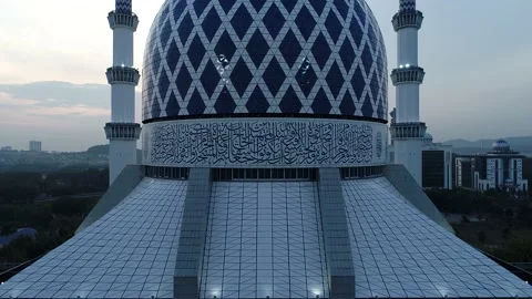 Sunset view of Shah Alam Mosque Aerial View, Malaysia Stock Footage 134425563