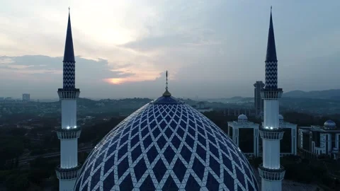 Sunset view of Shah Alam Mosque Aerial View, Malaysia Stock Footage 134425626