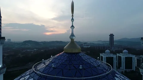 Sunset view of Shah Alam Mosque Aerial View, Malaysia Stock Footage 134425685